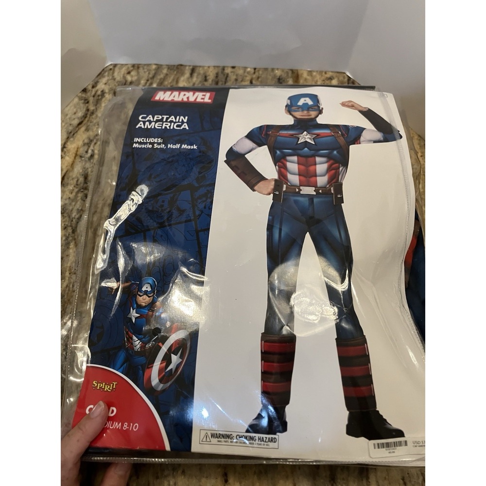 Spirit Halloween Costume Child Medium 8-10 Marvel Captain America Muscle Suit